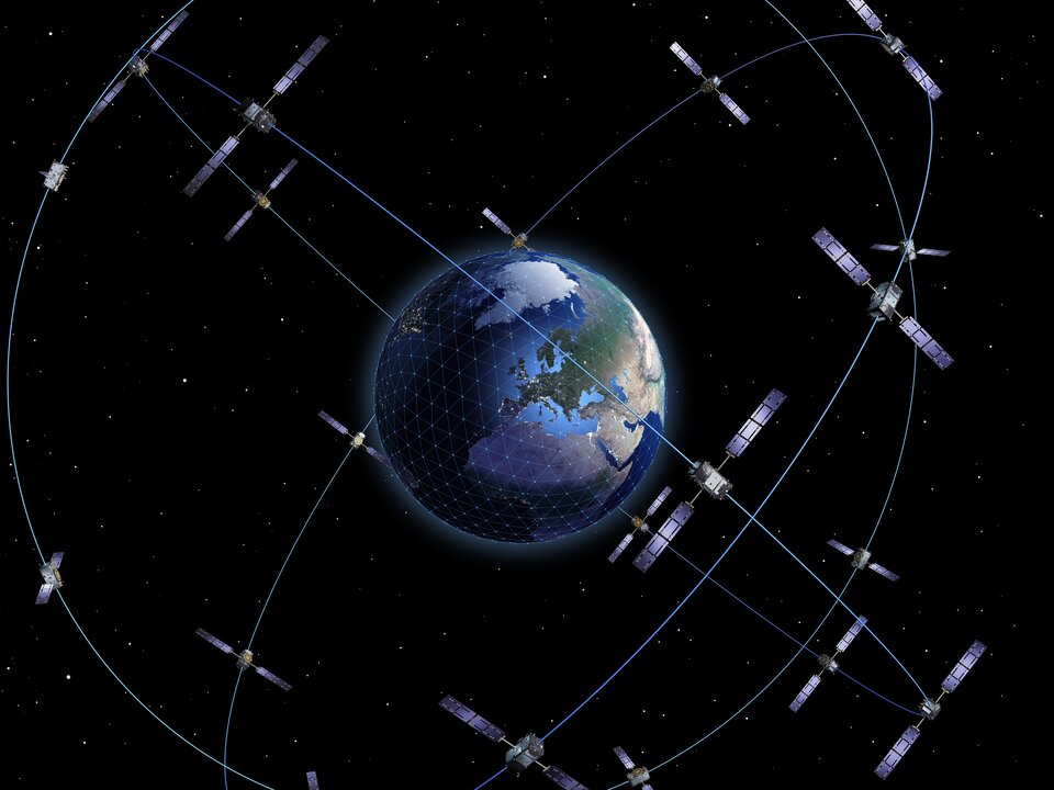 Global Galileo constellation, continuously transmitting signals